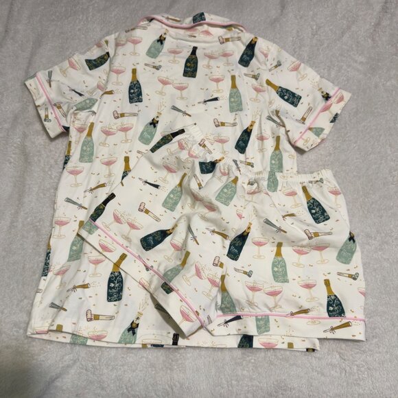BedHead pajama set Champagne Bottle & Glass Print Button-Up size XS women nwt - Picture 11 of 14